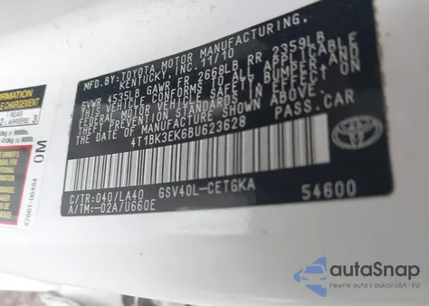 2011 Toyota Camry Xle V6 из США, поврежденный, VIN 4T1BK3EK6BU623628